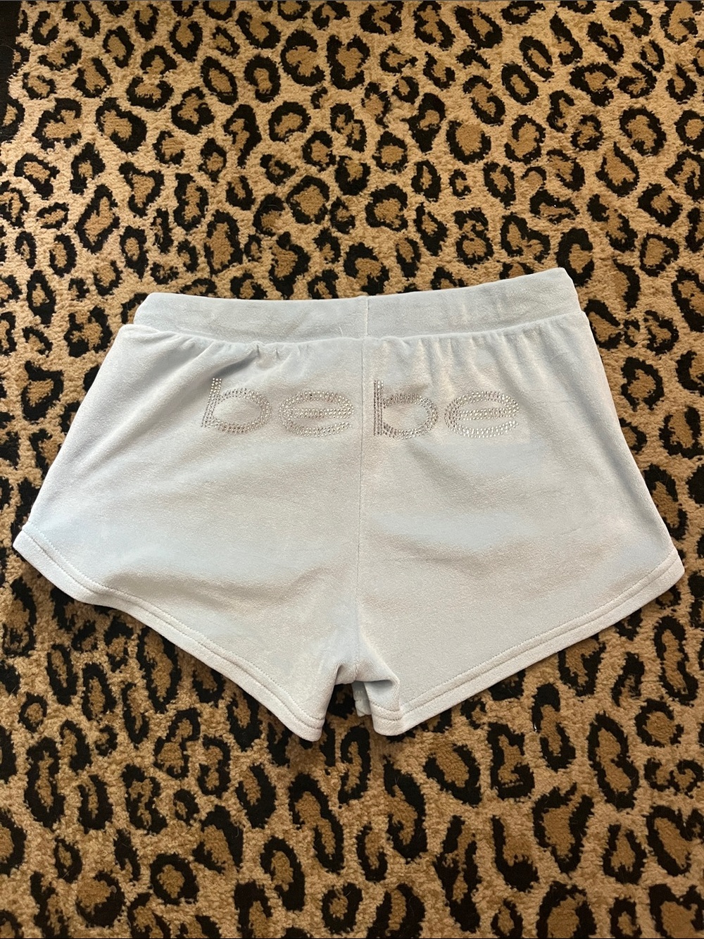 bebe Light Blue Rhinestone Logo Lounge Shorts
